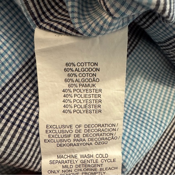 Penguin Munsingwear Mens Classic‎ SS Button Down Black Light Blue Plaid Shirt LG - Picture 8 of 8